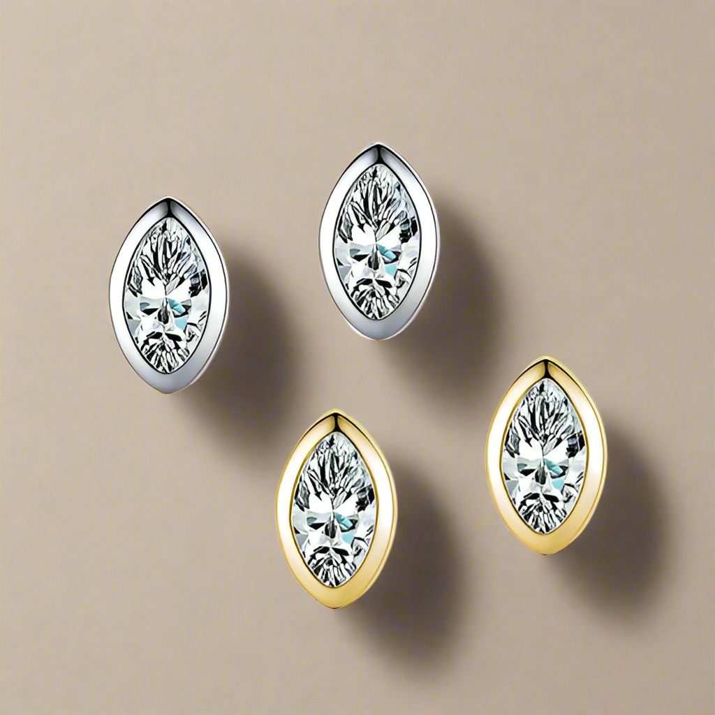 925 Sterling Silver CZ Gold Stud Earrings