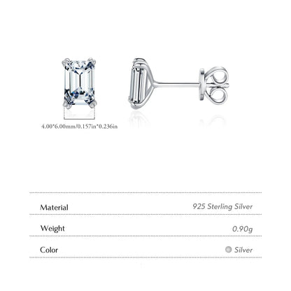 925 Sterling Silver Emerald Cut CZ Stud Earrings