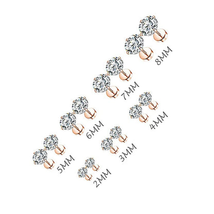 Stainless Steel Crystal Screw Back Stud Flat Earrings