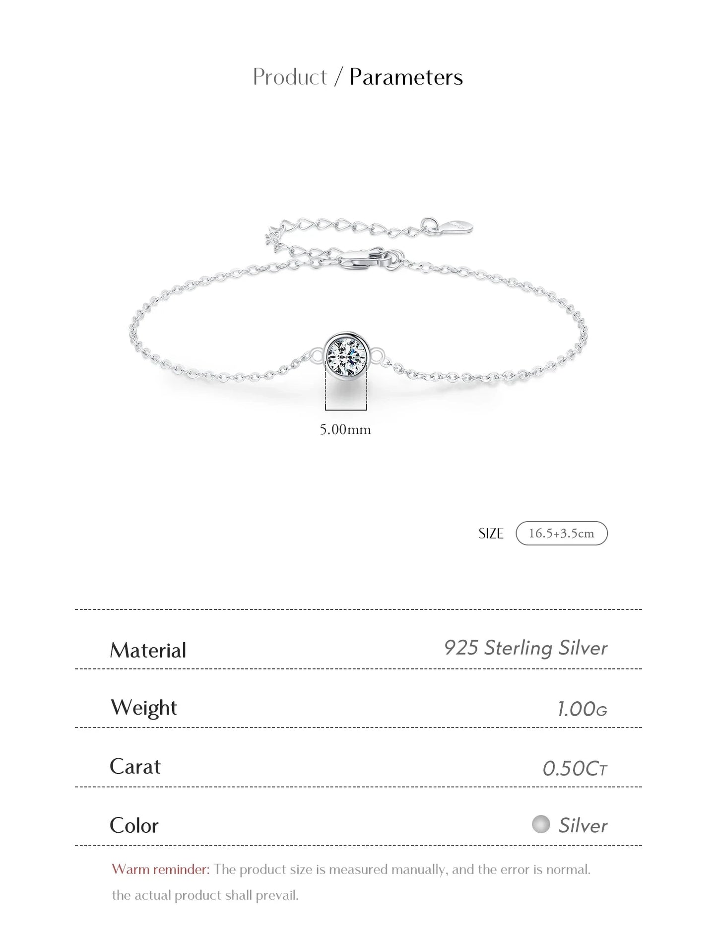 0.5CT Moissanite Bracelet 925 Sterling Silver