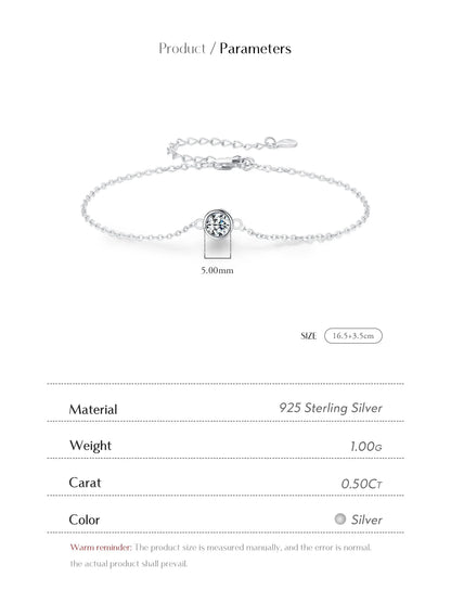 0.5CT Moissanite Bracelet 925 Sterling Silver