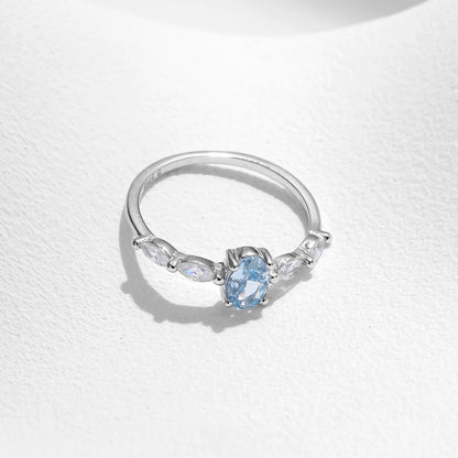 925 Sterling Silver Sea Blue Oval CZ Ring