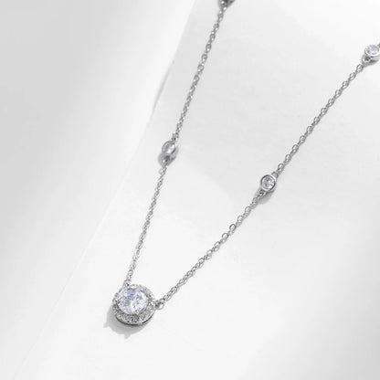 925 Sterling Silver Round Clear Zirconia Necklace