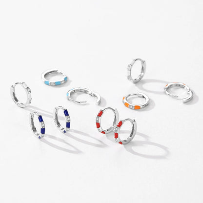 925 Sterling Silver Colorful Enamel Hoop Earrings