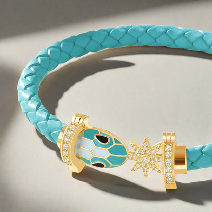 Leather Zircon Snake Head Bracelet (Multiple Color Options)