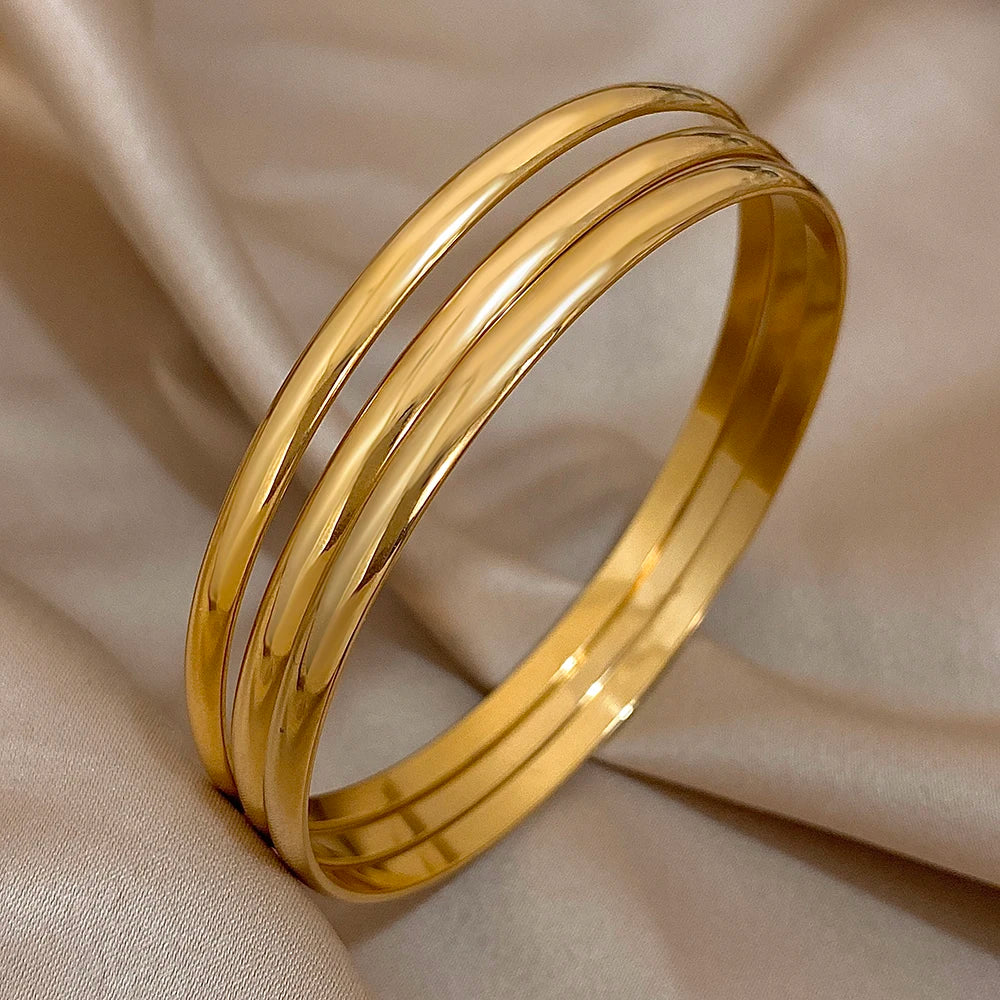 3pcs Glossy 18K Gold Plated Stainless Steel Bangles