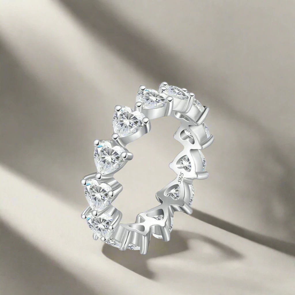 925 Sterling Silver Heart CZ Eternity Band Ring