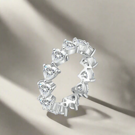 925 Sterling Silver Heart CZ Eternity Band Ring