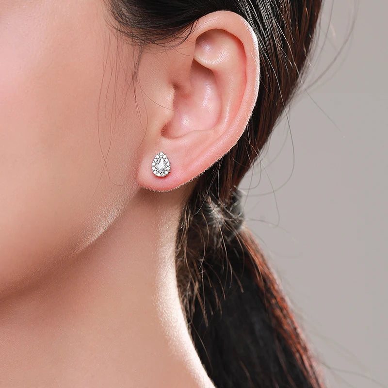 925 Sterling Silver Water Drop CZ Stud Earrings