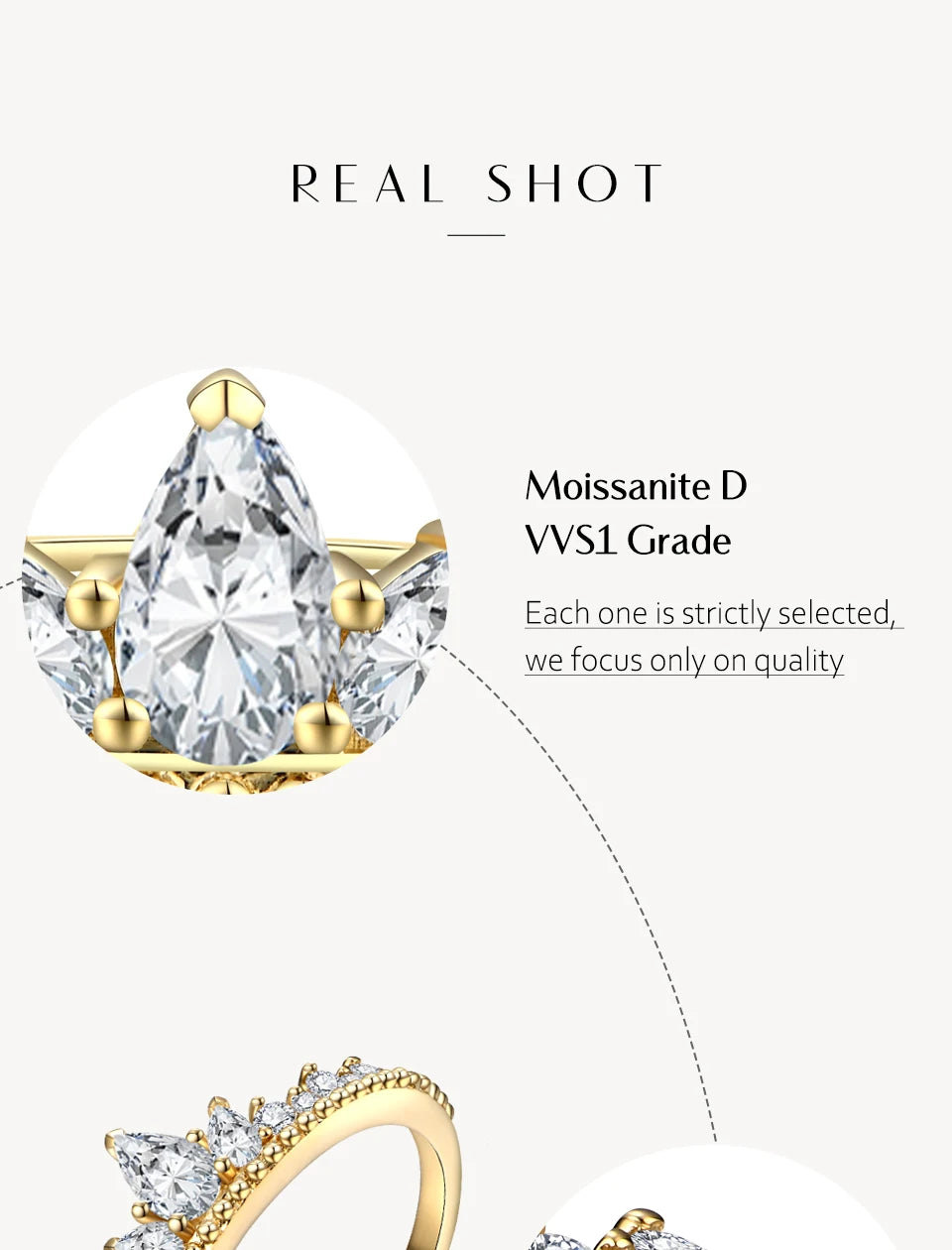 Pear Cut 5*3mm Real 925 Sterling Silver Yellow Gold Plated Moissanite Ring (3 Colors)