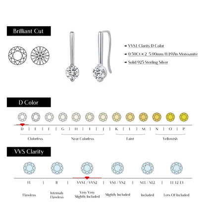 Moissanite Diamond Drop Earrings 925 Sterling Silver