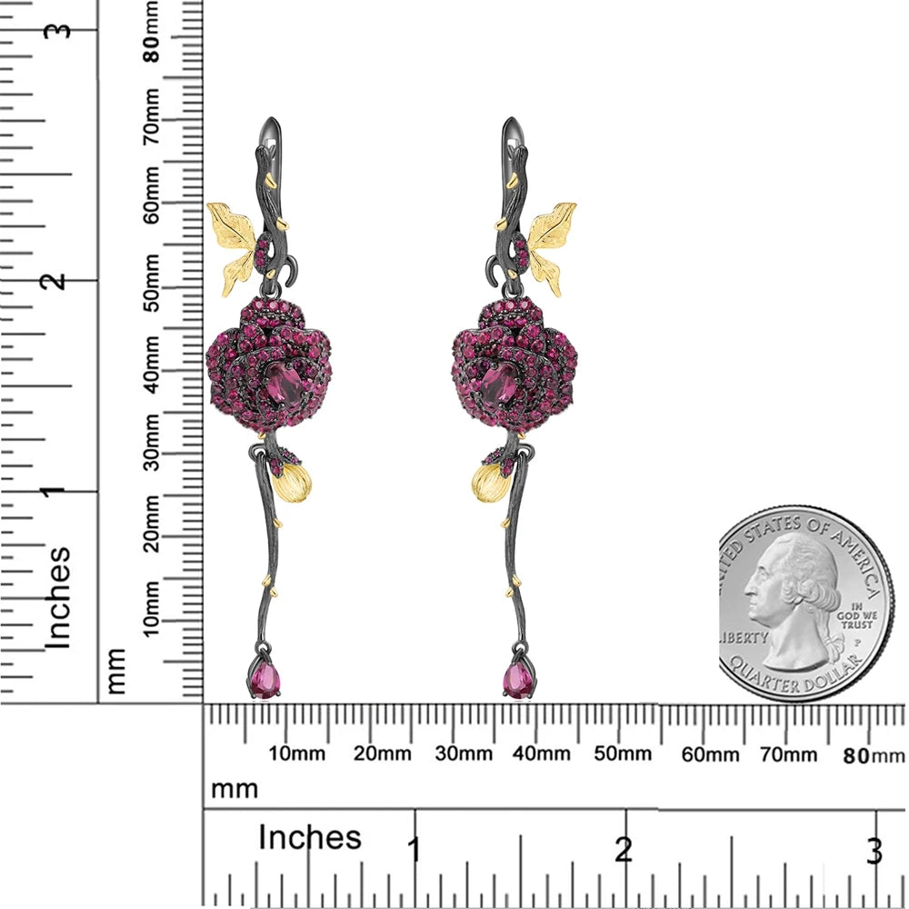 925 Sterling Silver Natural Stones Rose Drop Earrings