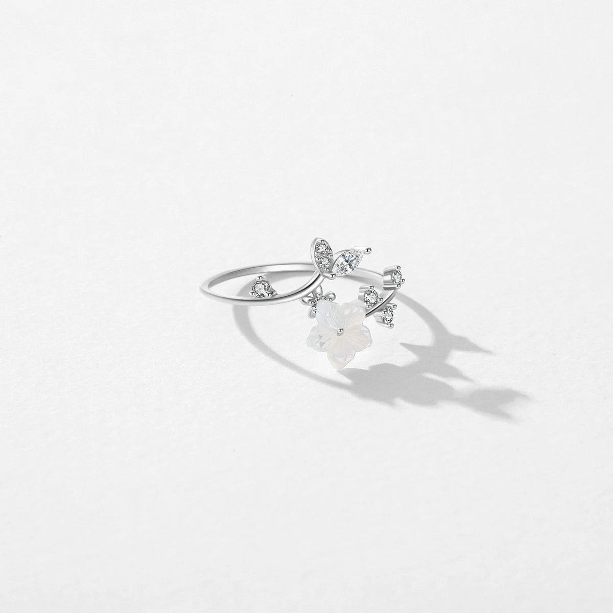 Pearl Shell Flower Ring Real 925 Sterling Silver