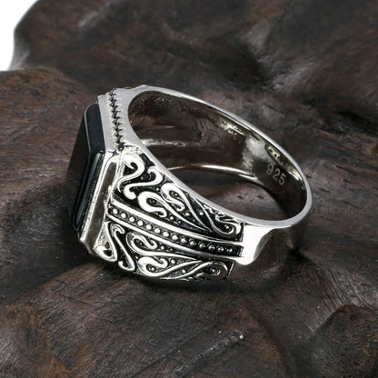 925 Sterling Silver Ring, Black, Green, Red Natural Onyx Stone