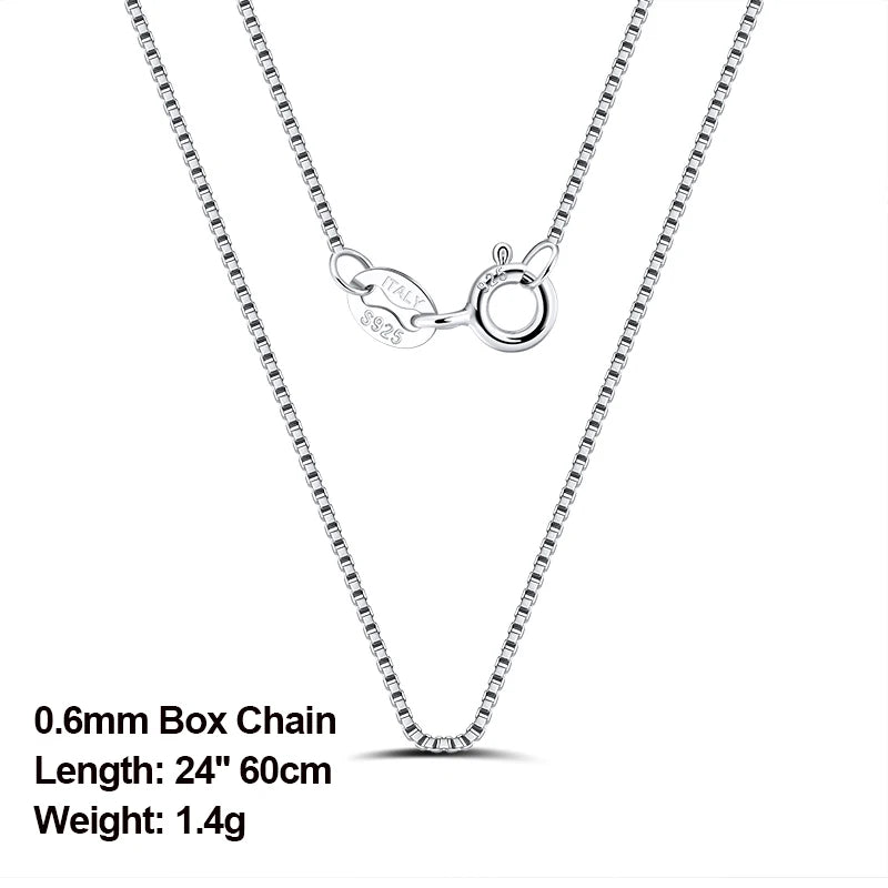 925 Sterling Silver Box Chain Necklace 40-60cm