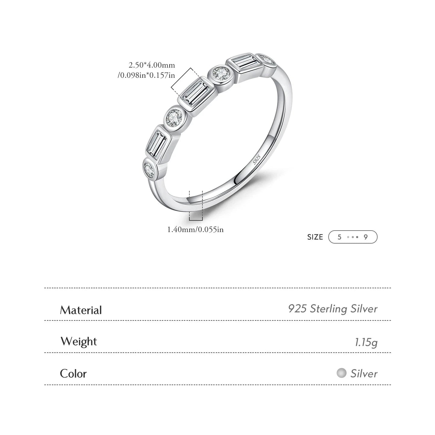 925 Sterling Silver Fashion Round, Rectangle CZ Ring