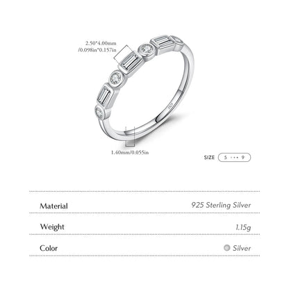 925 Sterling Silver Fashion Round, Rectangle CZ Ring