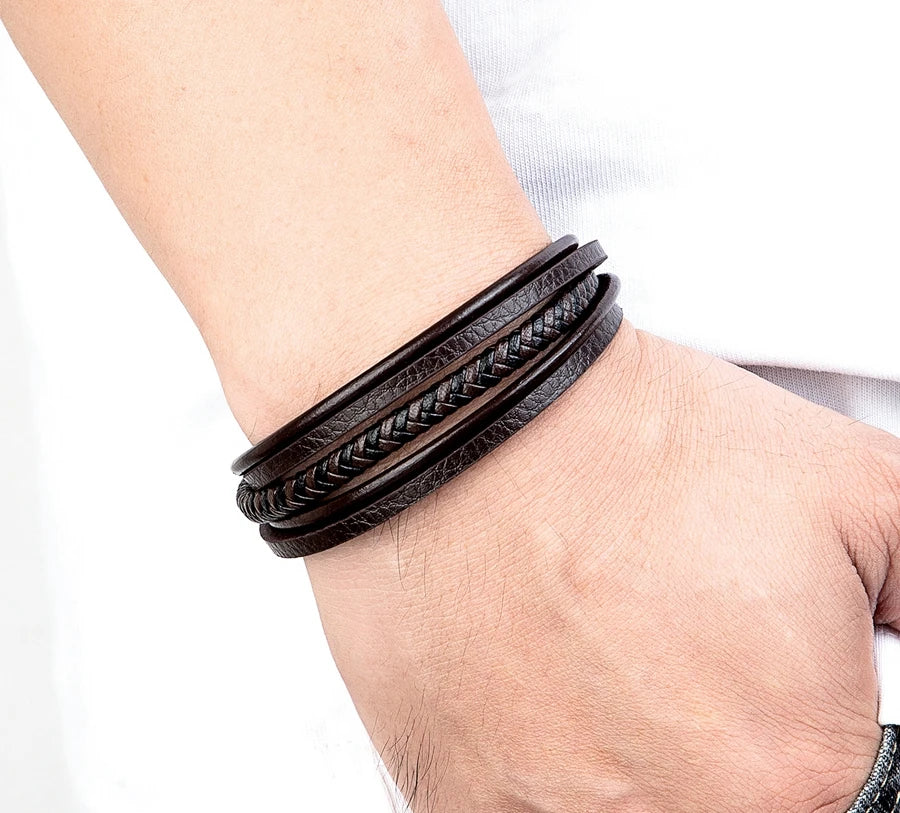 3 Color Choice Hand-Woven Leather, Magnetic Clasp Bracelet