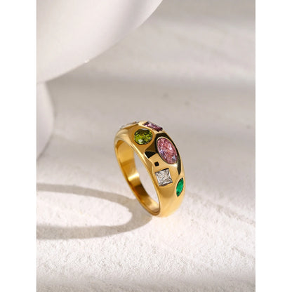 Cubic Zirconia Stainless Steel Multi Stone Ring