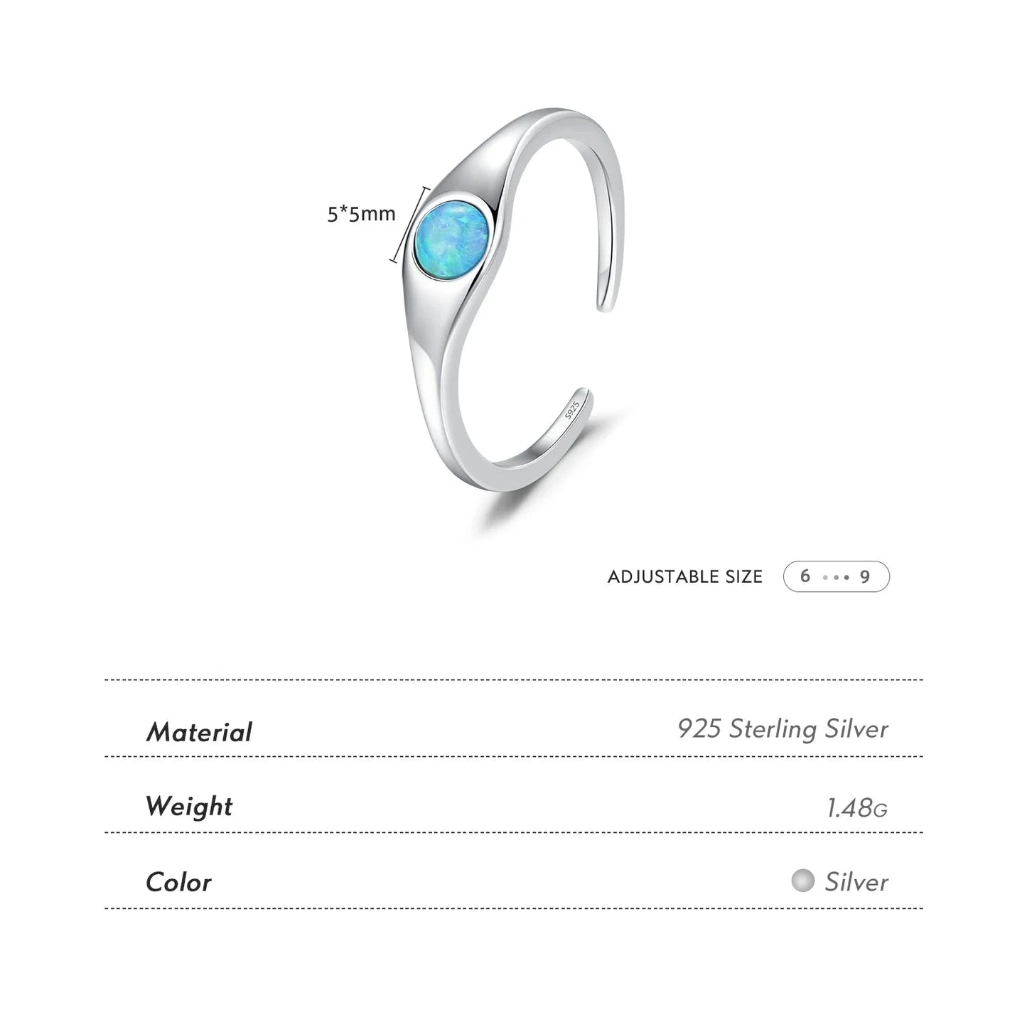 925 Sterling Silver Round Imitation Opal Rings