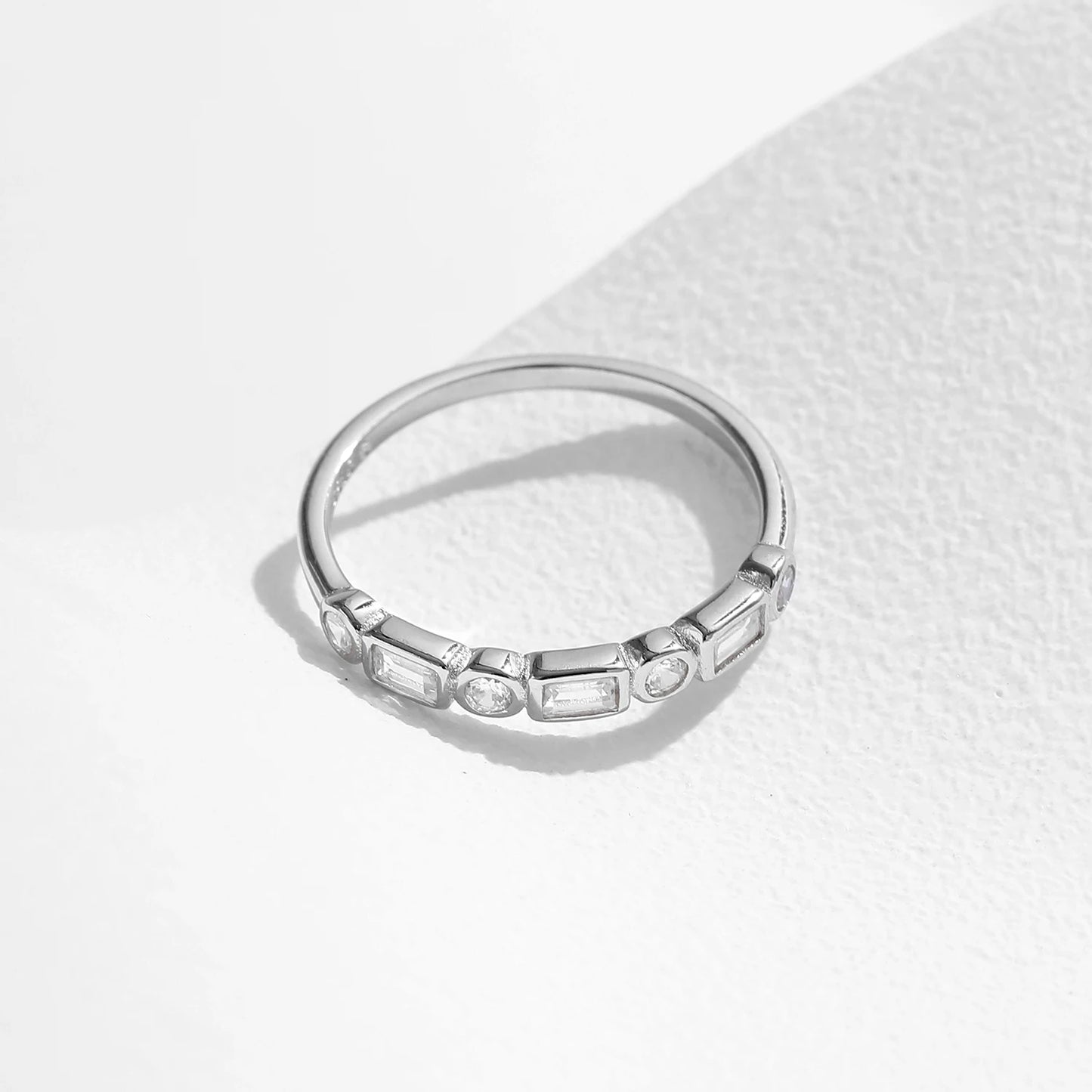 925 Sterling Silver Fashion Round, Rectangle CZ Ring