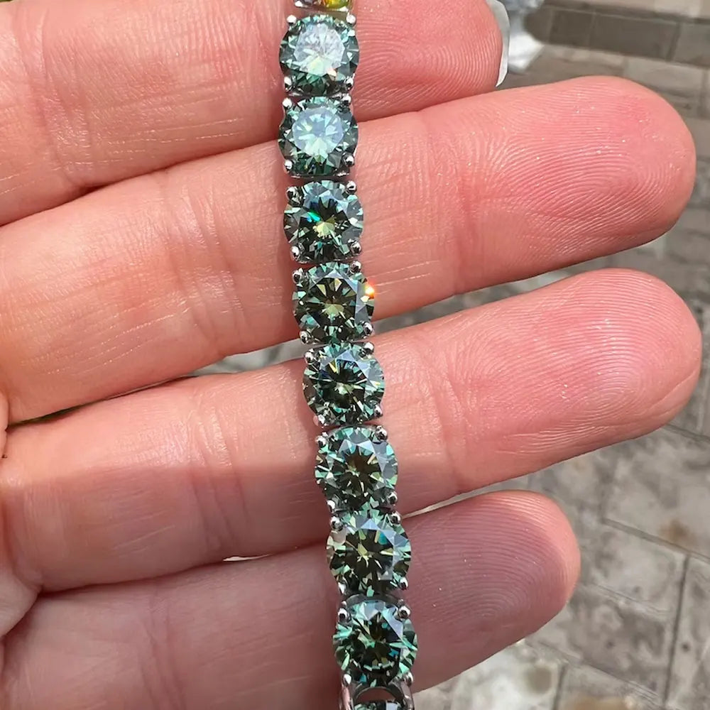 Green Moissanite Diamond Tennis Bracelet 925 Sliver