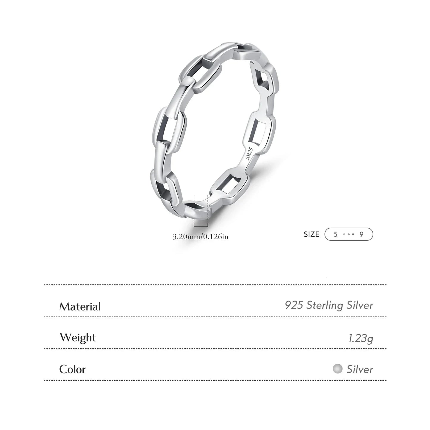 925 Sterling Silver Eternity Chain Ring