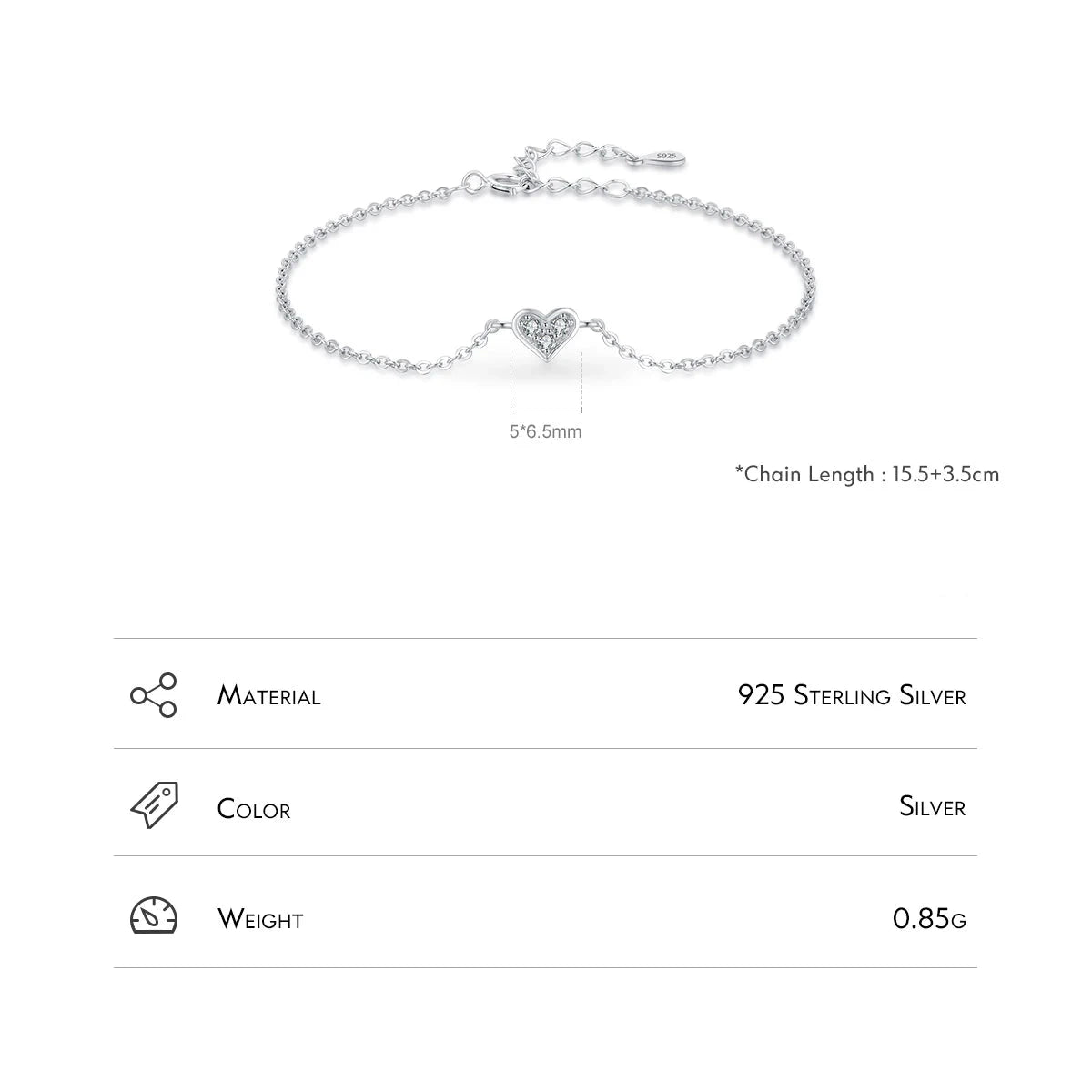 925 sterling silver Heart CZ Bracelet