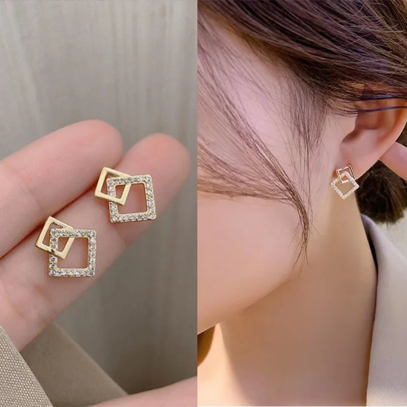 Geometric Double Layers Rhombus Earrings