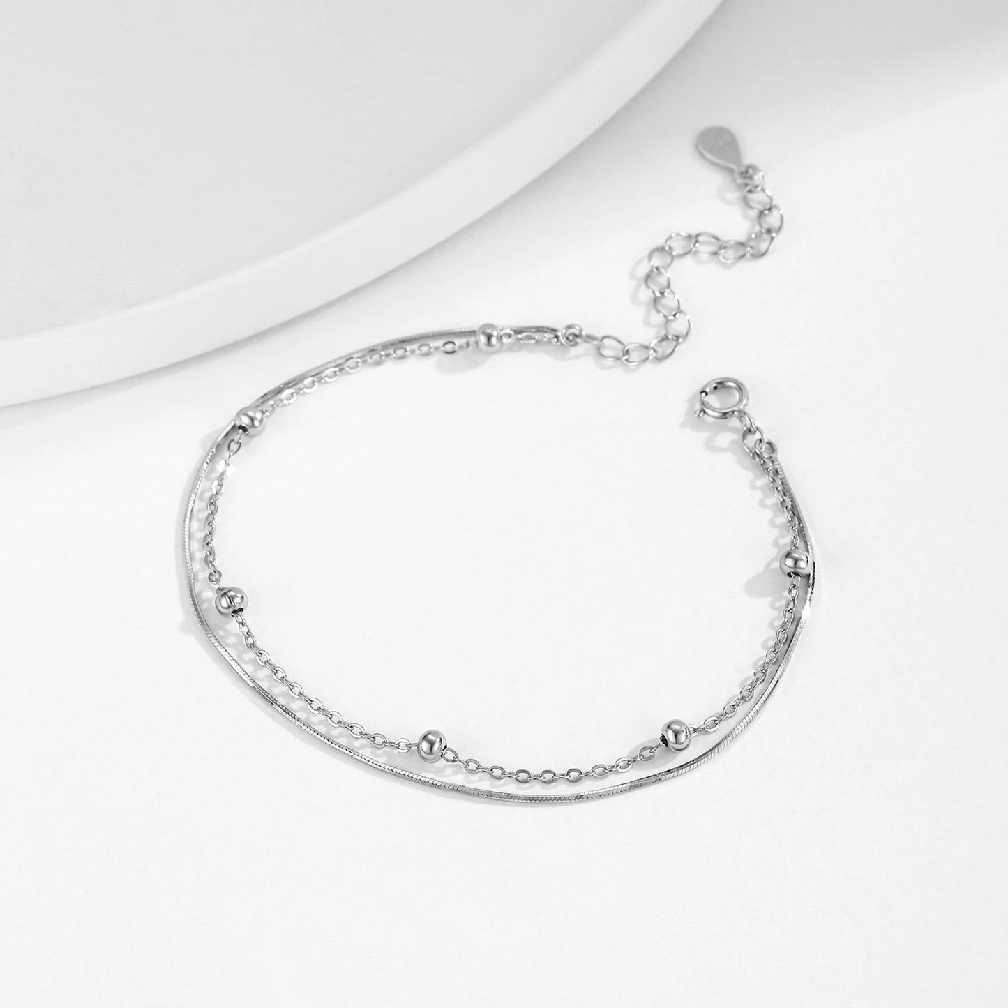 Double Layer Snake Chain Bracelet 925 Sterling Silver