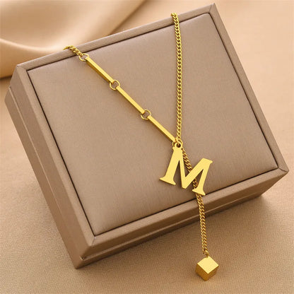 Initial Letter Stainless Steel Pendant Necklace