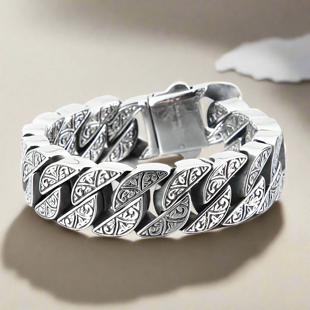 Stainless Steel Decorated Curb Bracelet