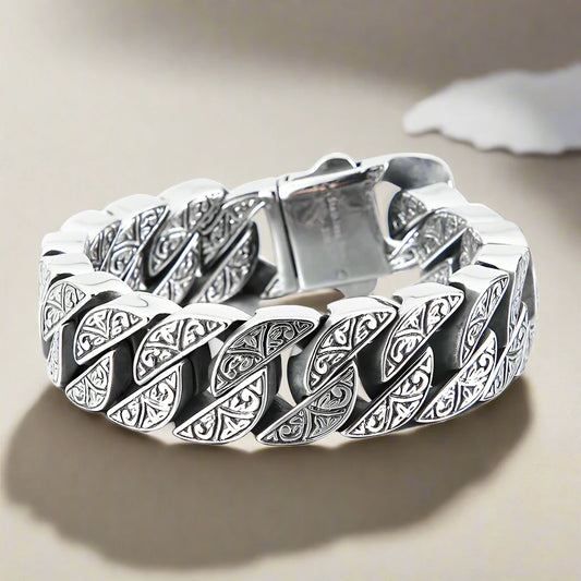 Stainless Steel Decorated Curb Bracelet