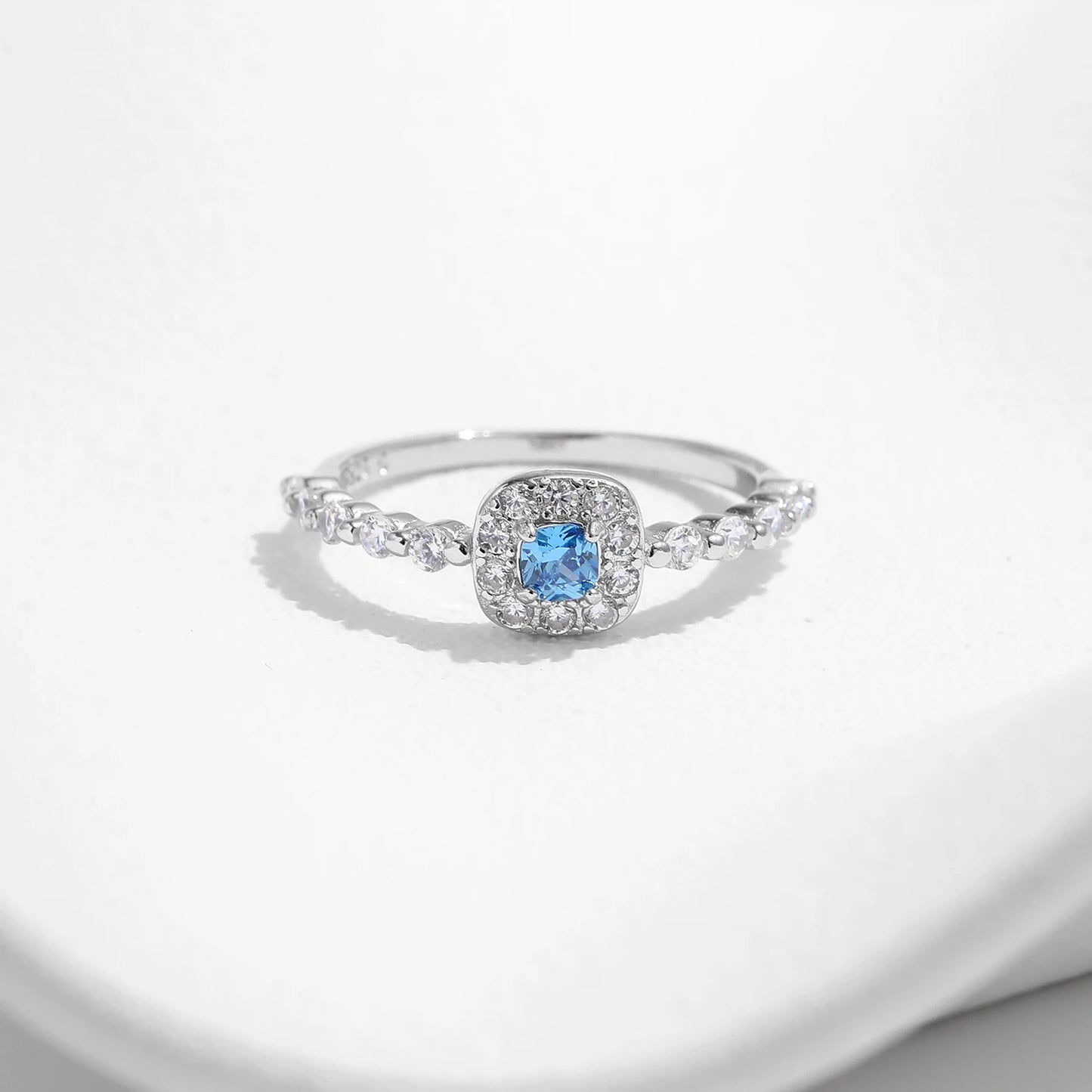 925 Sterling Silver Classic Square Blue Zirconia