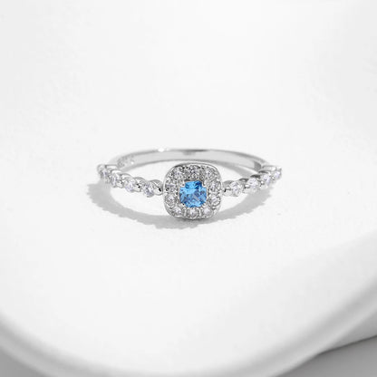 925 Sterling Silver Classic Square Blue Zirconia