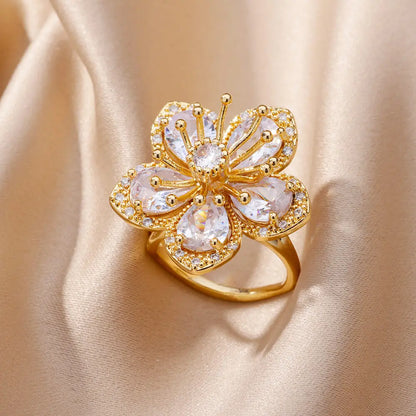 Stainless CZ Flower Rings