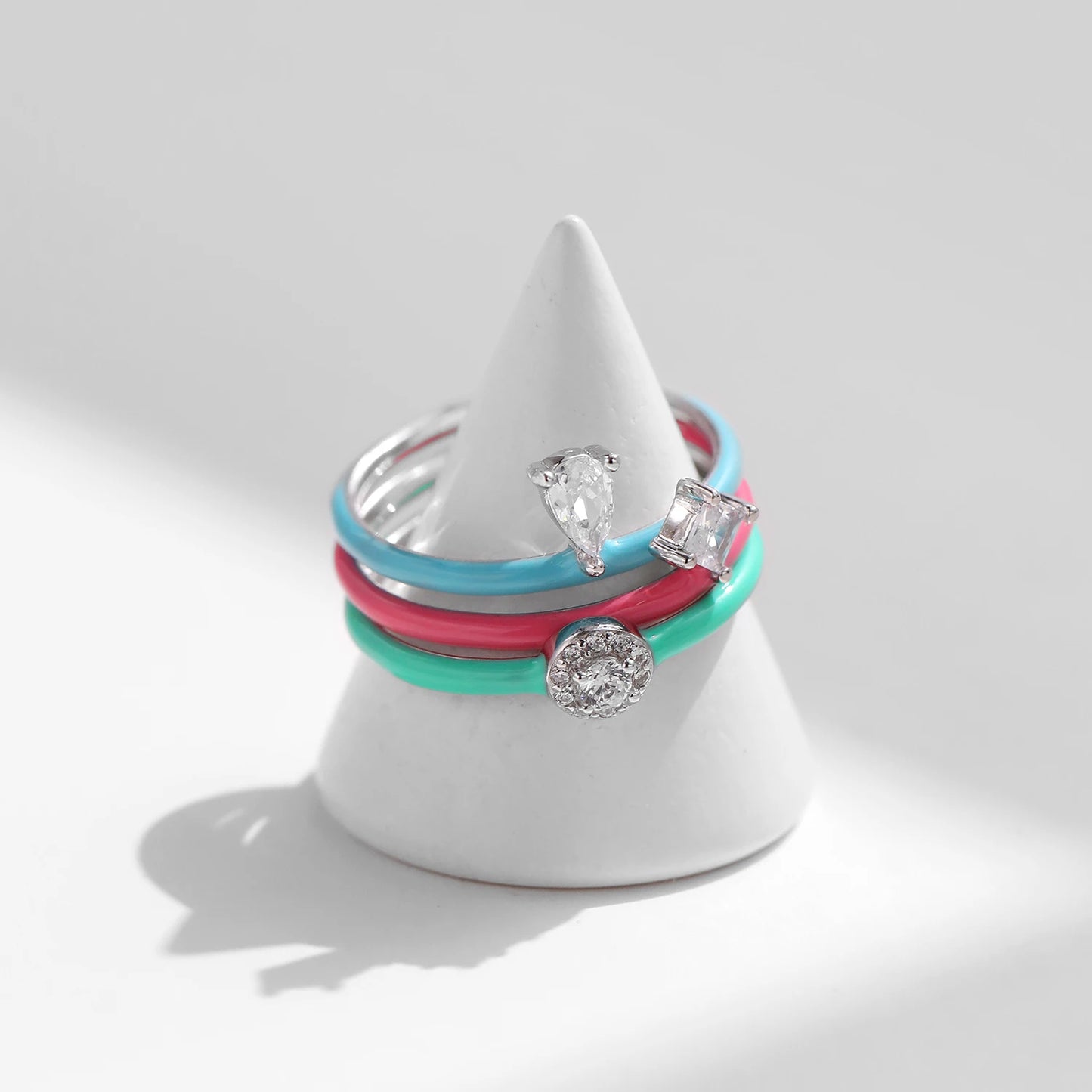 925 Sterling Silver Stackable Colored Enamel Fine Ring