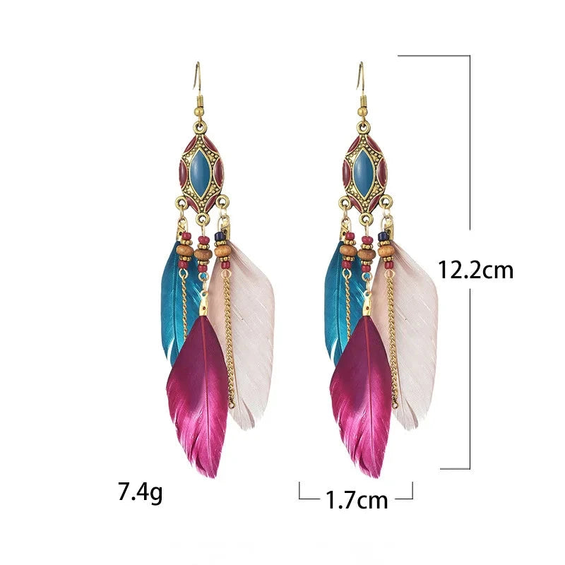 Bohemian Feather Dangle Earrings