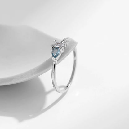 925 Sterling Silver Classic Blue Water Drop CZ Ring