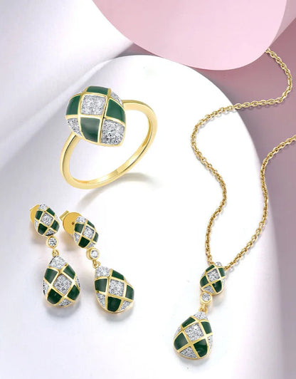 925 Sterling Silver Green Checkered Set