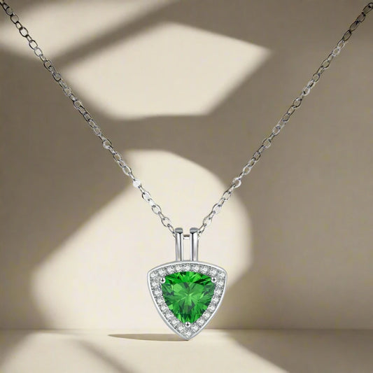 925 Sterling Silver Elegant Trillion Cut CZ Pendant Necklace