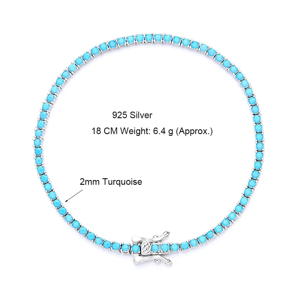 Sterling Silver 2mm Turquoise Tennis Bracelet 16/17/18cm 925