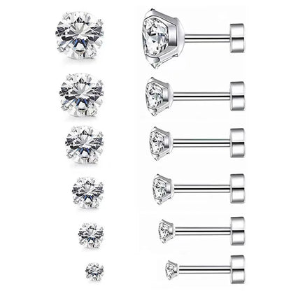 Stainless Steel Crystal Screw Back Stud Flat Earrings