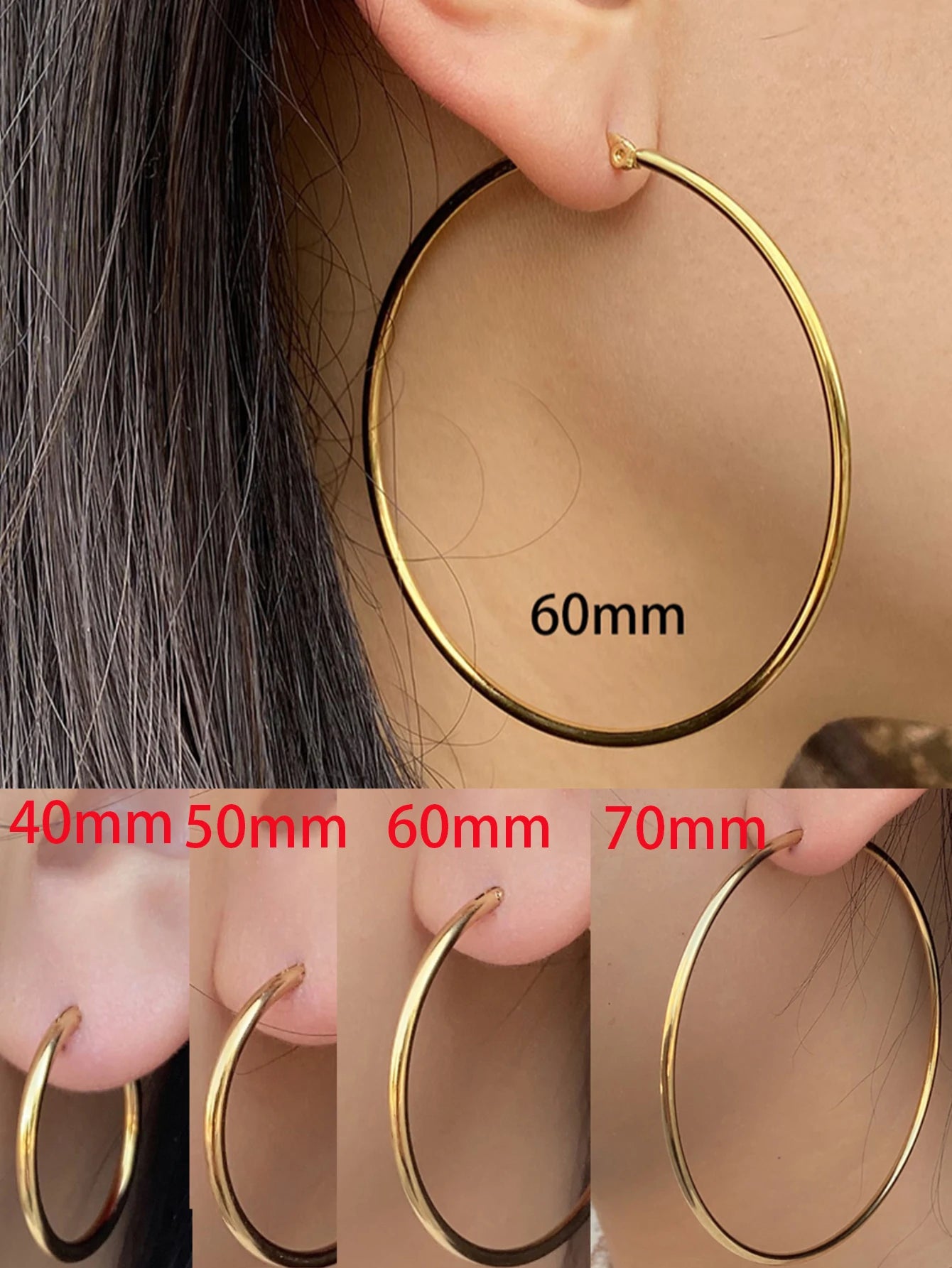 10-70mm Gold Stainless Steel Hoop Earrings