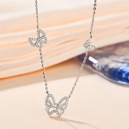 Butterfly Moissanite Necklace Chain Round Cut 1.6mm 925 Sterling Silver