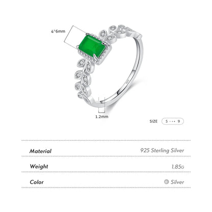 925 Sterling Silver Green CZ Vintage Leaf Ring