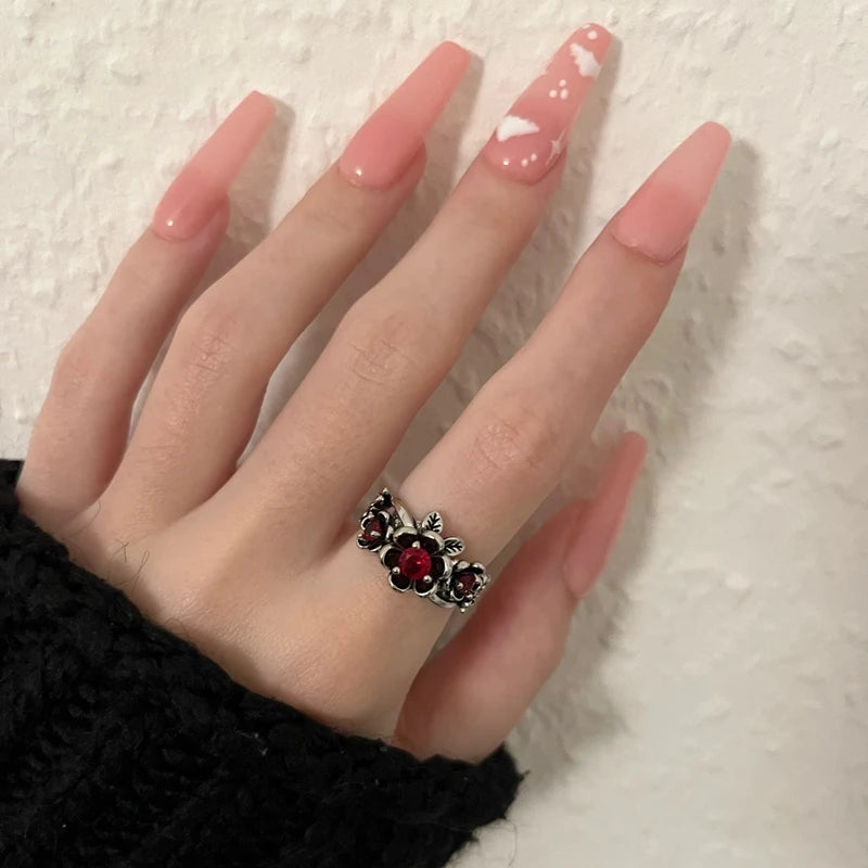 Vintage Bohemian Style Red Flower Crystal Rings