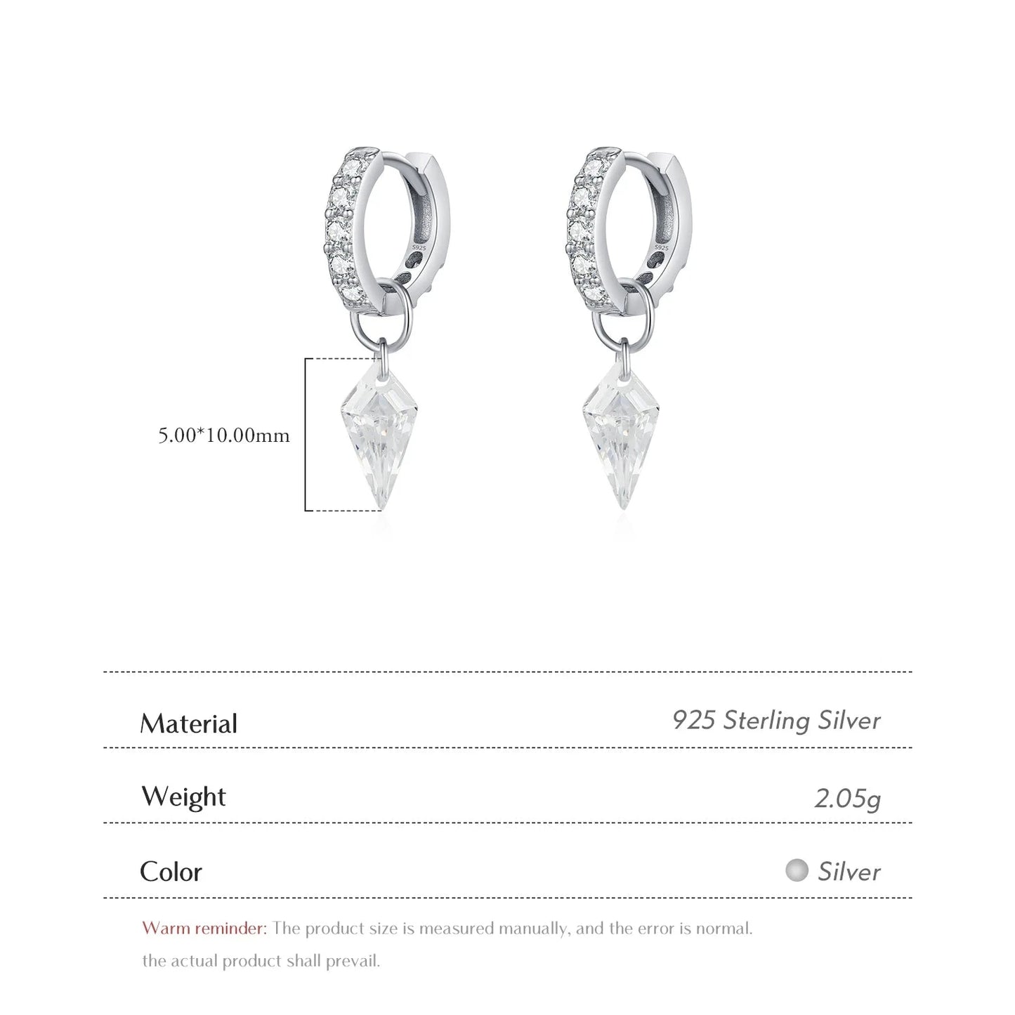 925 Sterling Silver Rhombic CZ Hoop Earrings