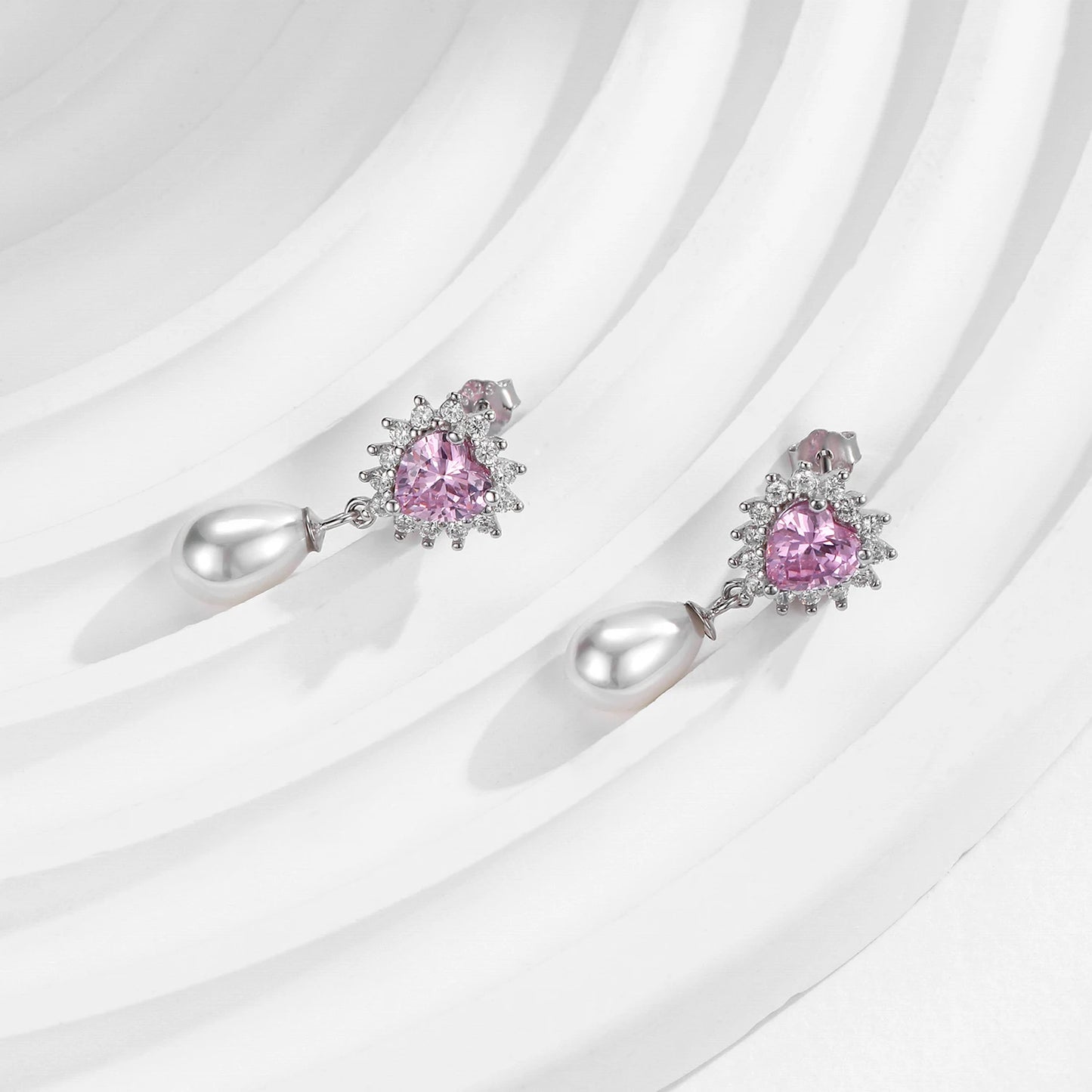 925 Sterling Silver Pink Zirconia Hearts