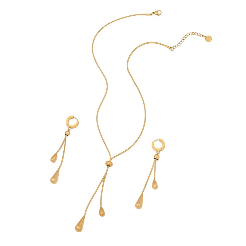 Pull Adjustment Droplet Shape Charm Chain/Earrings